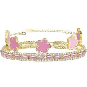 2Pcs Stackable Gold Bracelet Set for Women Cubic Zirconia Tennis Bracelet